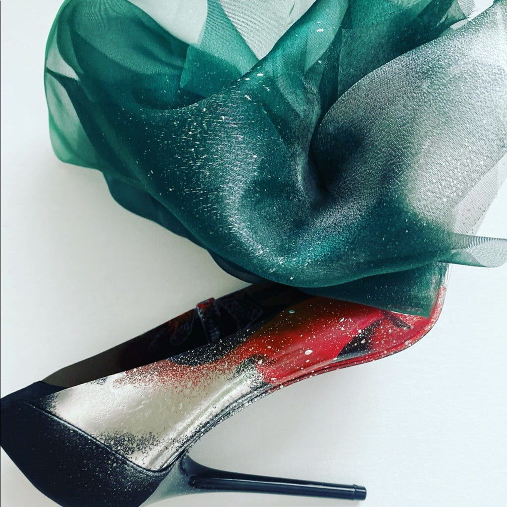 Green Organza Heel Custom Made