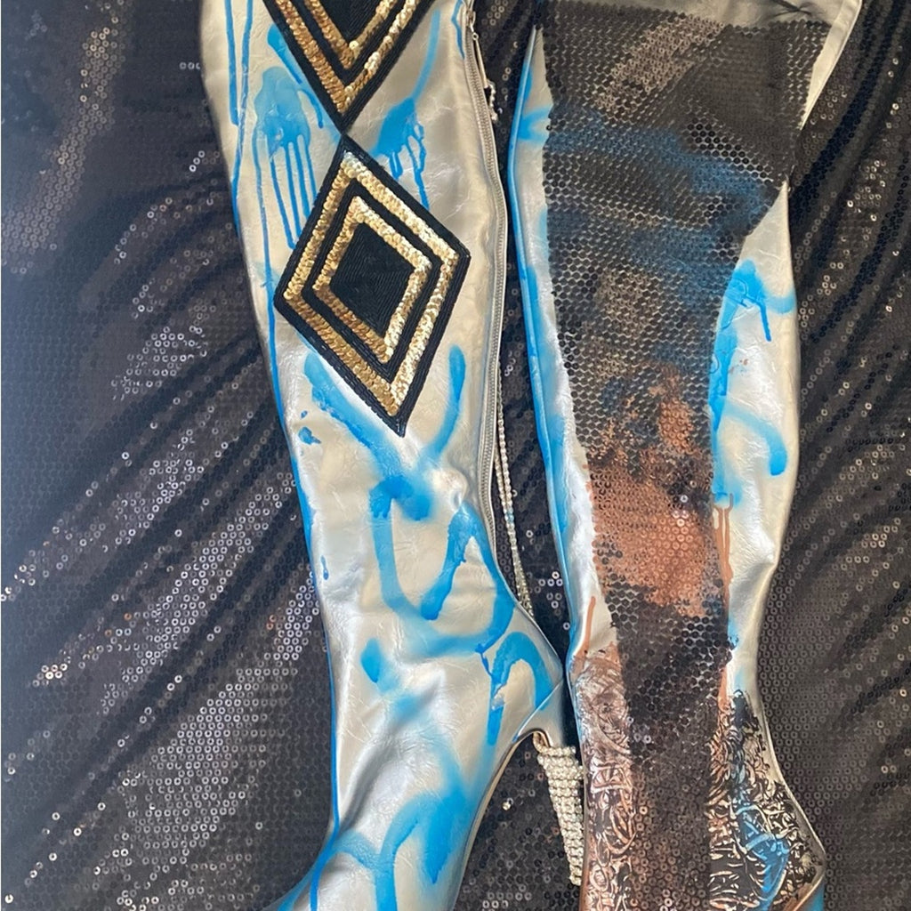 The Silver Baddie Over the Knee Boot Sz 11
