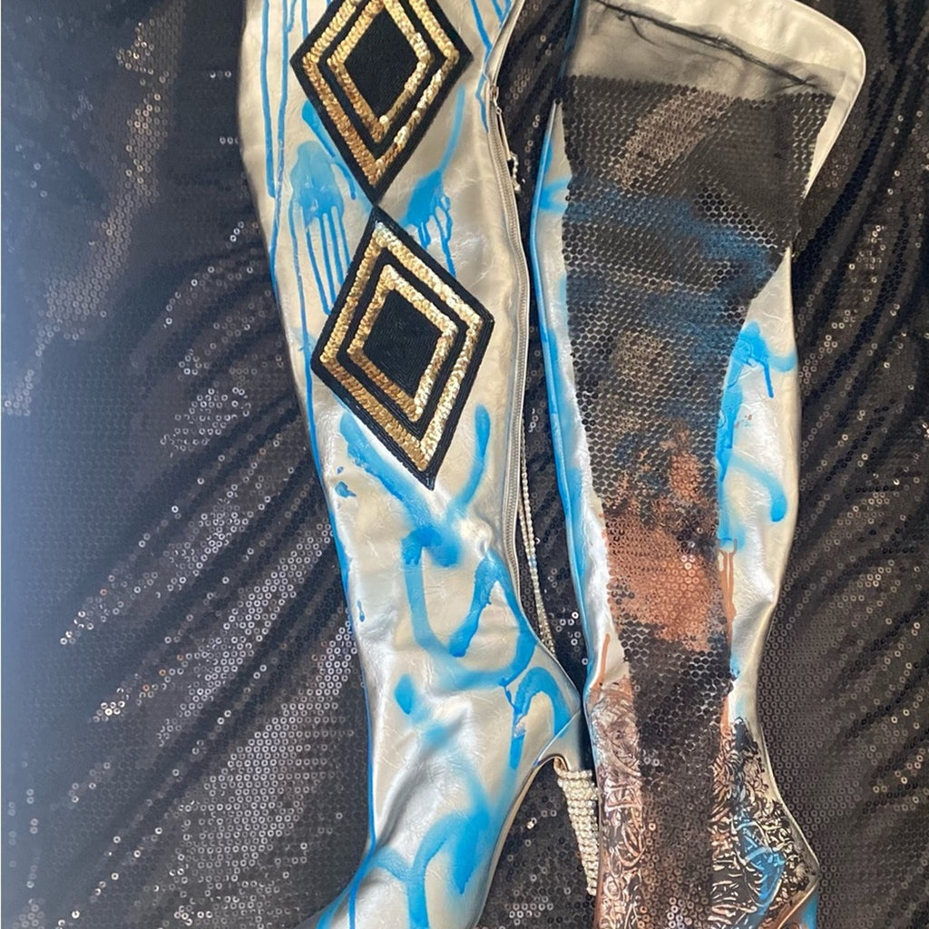 The Silver Baddie Over the Knee Boot Sz 11