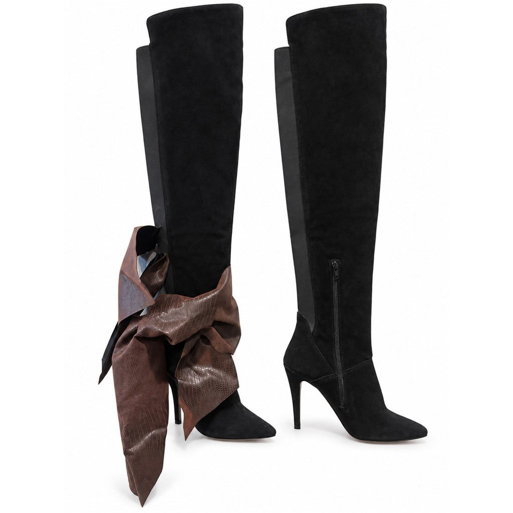 Women's Black Suede Over-the-Knee Stiletto Boots made in Brazil