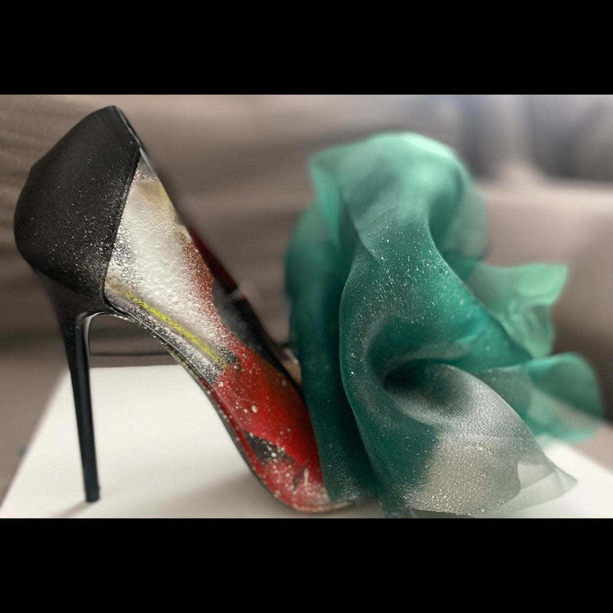Green Organza Heel Custom Made