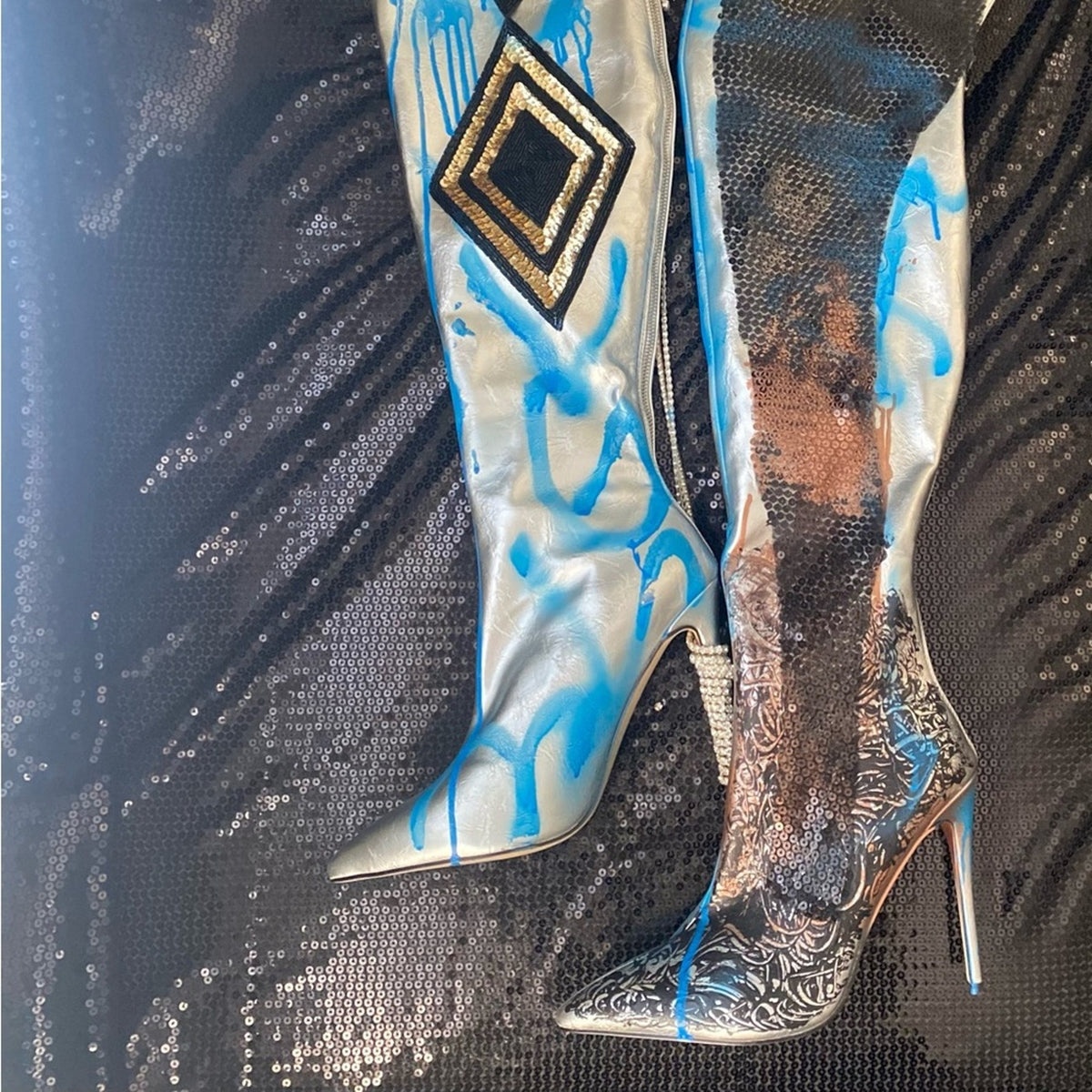 The Silver Baddie Over the Knee Boot Sz 11