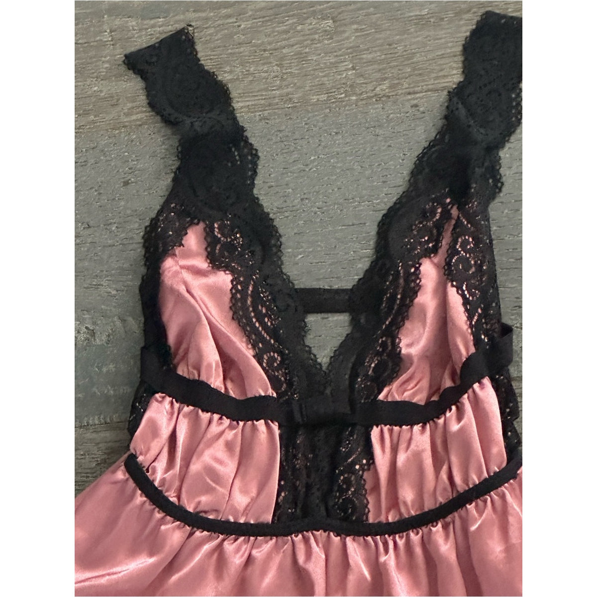 Vintage Satin Babydoll Chemise in Dusty Pink with Black Lace