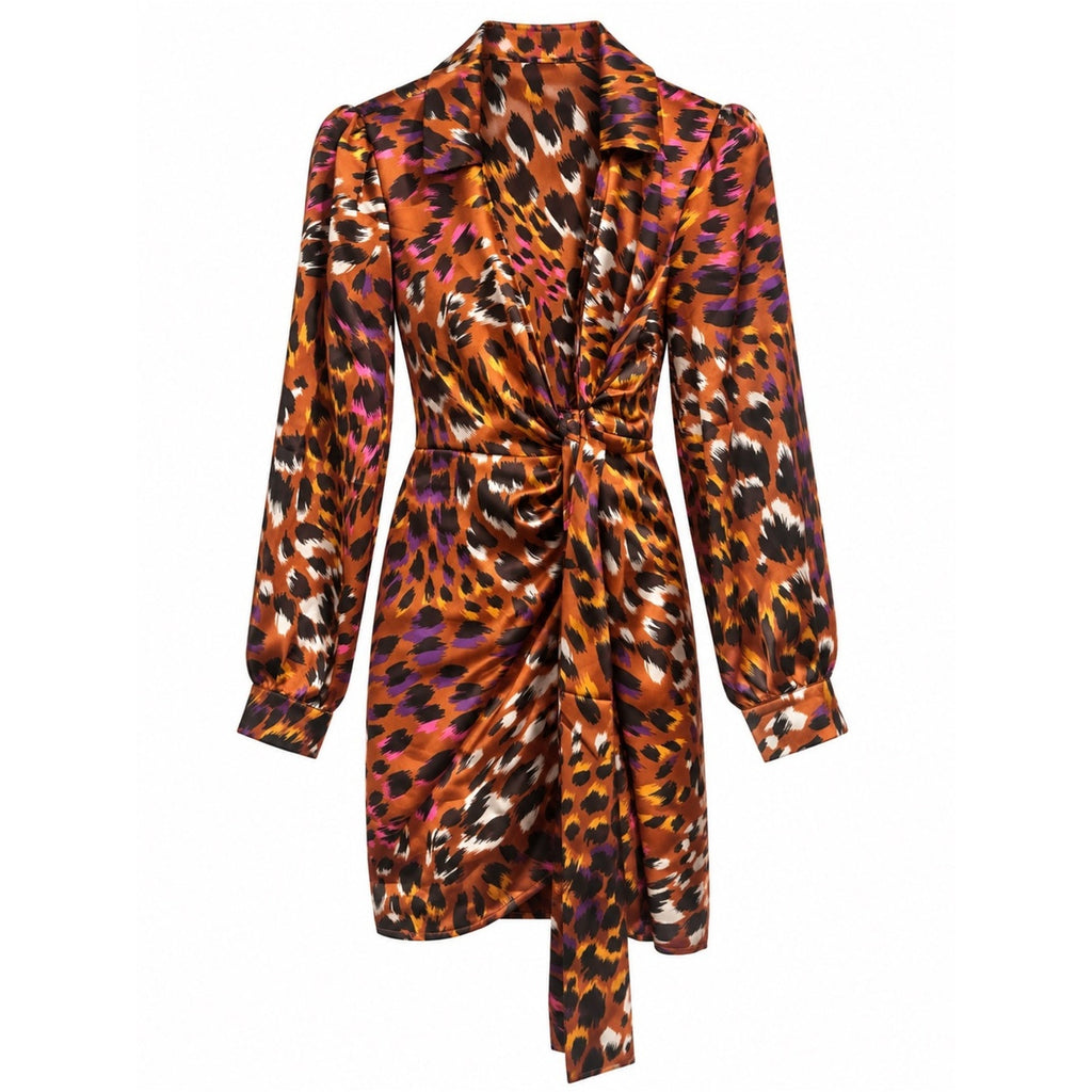 Printed Orange Tie-Waist Mini Dress