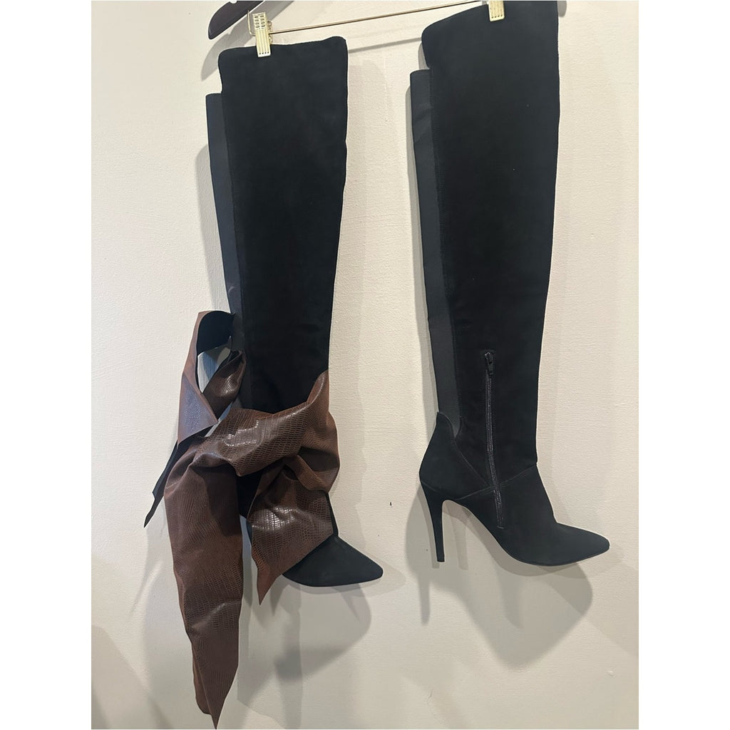 Women's Black Suede Over-the-Knee Stiletto Boots made in Brazil