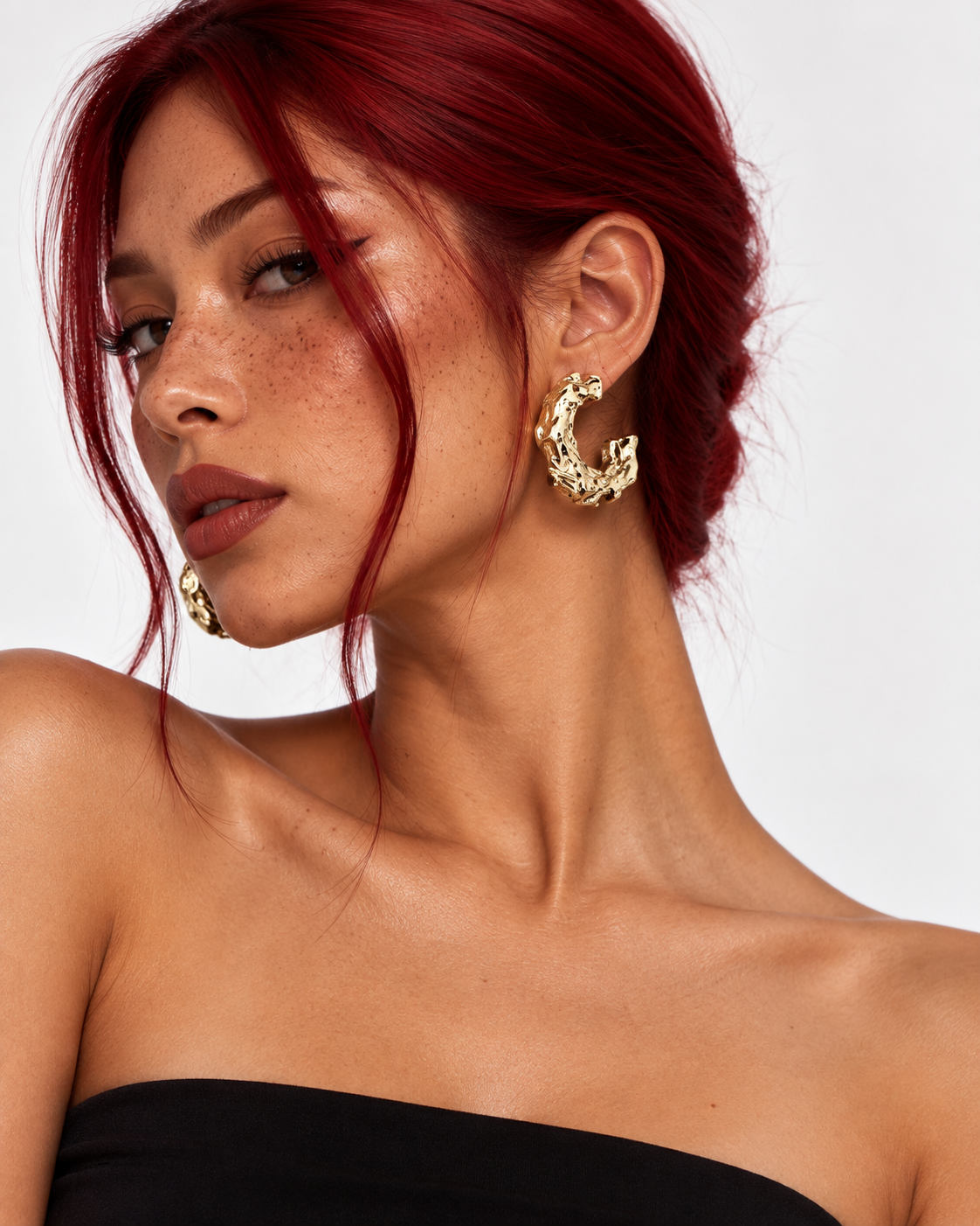 Vintage Gold sculptured plastic Sculpted Hoop Earrings - Women Jewelry