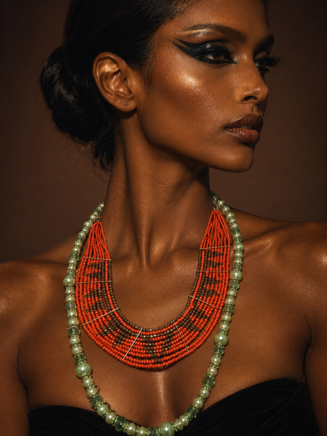 Vintage Orange and Green Multi-Strand Statement Necklace