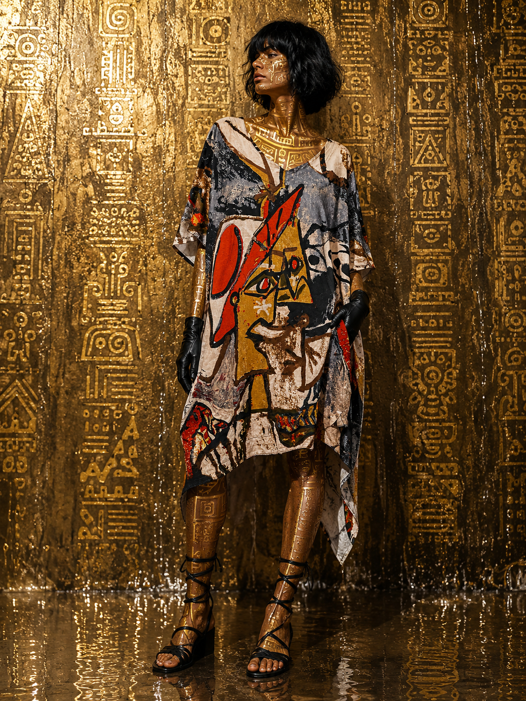 Abstract Print Asymmetrical Women’s Dress in Multi-Color