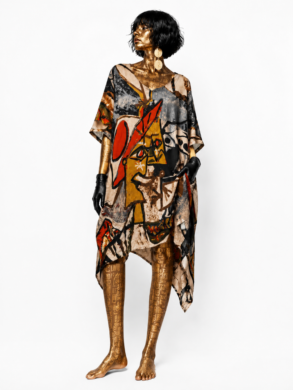 Abstract Print Asymmetrical Women’s Dress in Multi-Color