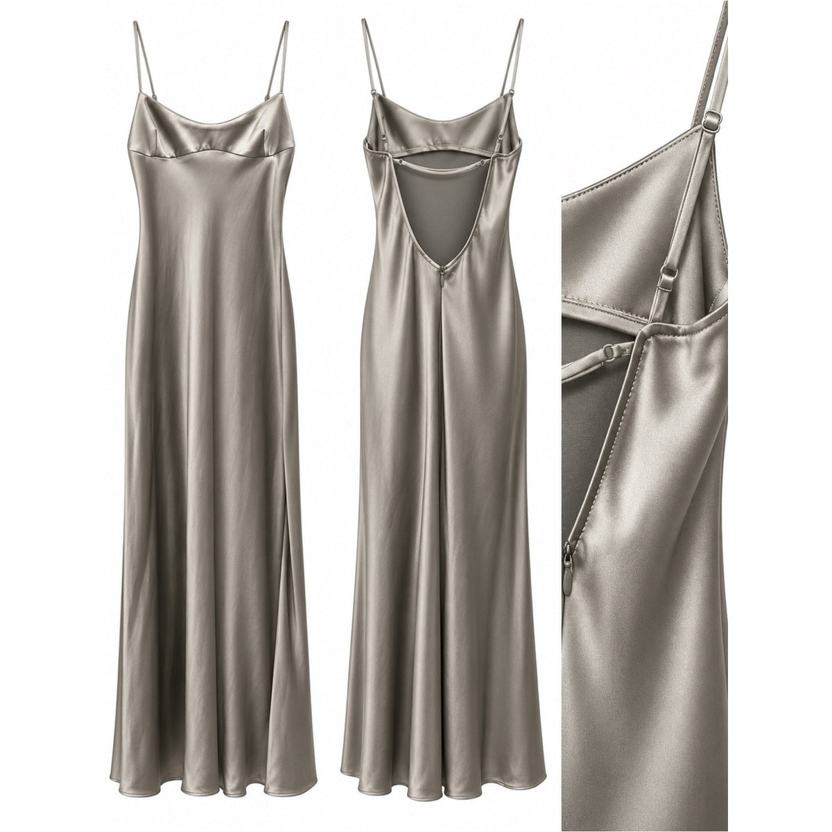 Zara Metallic Taupe Slip Midi Dress