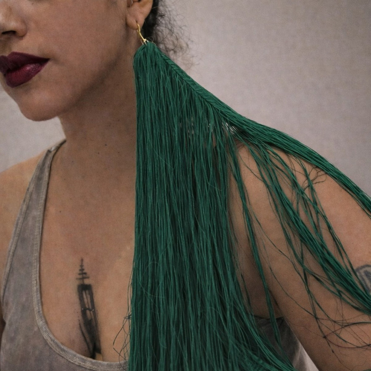 Hunter Green Fringe Tassel Handmade earrings