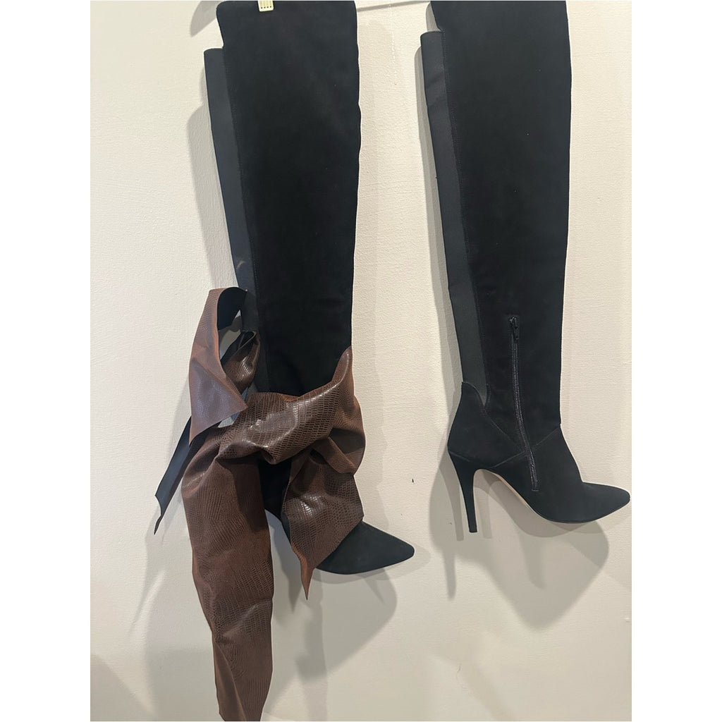 Women's Black Suede Over-the-Knee Stiletto Boots made in Brazil